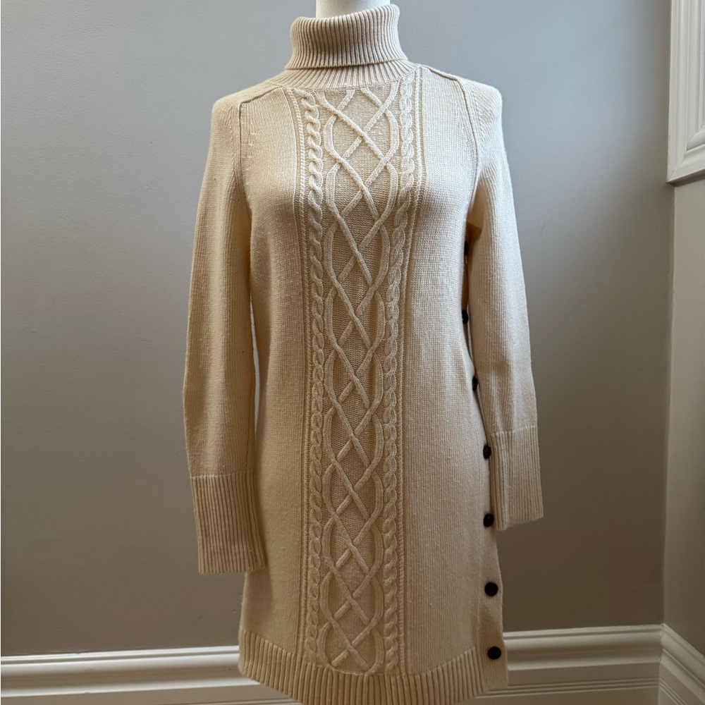 J CREW Cream Cable Knit Turtleneck Sweater Dress